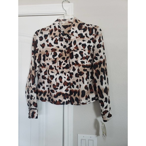 NWT Transition petite 100% silk leopard long sleeve blouse - Picture 1 of 3